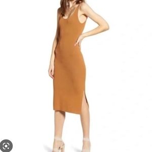 Leith camel knee length fitted dress size xxs